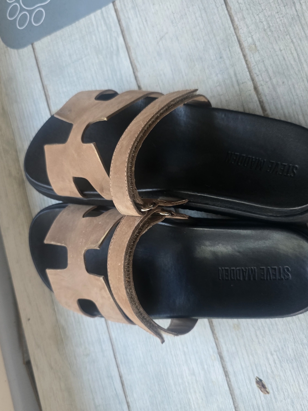 Steve Madden Tan and Black Suede Slide Mules